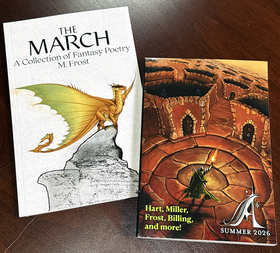 The March chapbook featuring a dragon on the cover, next to The Literary Fantasy Magazine